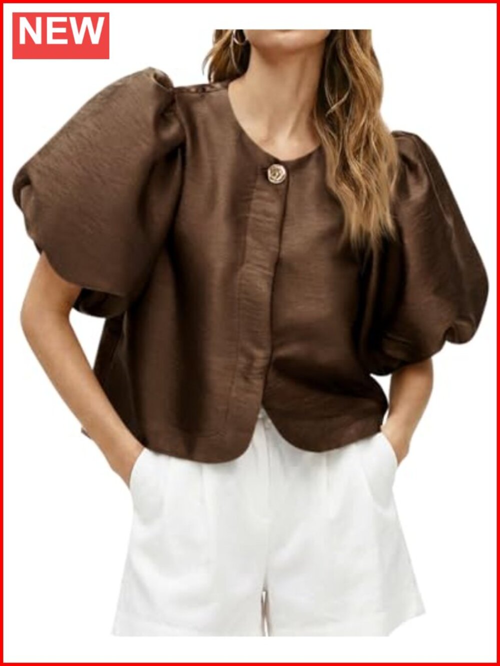 Silk Satin Puff Sleeve Button Down Blouse